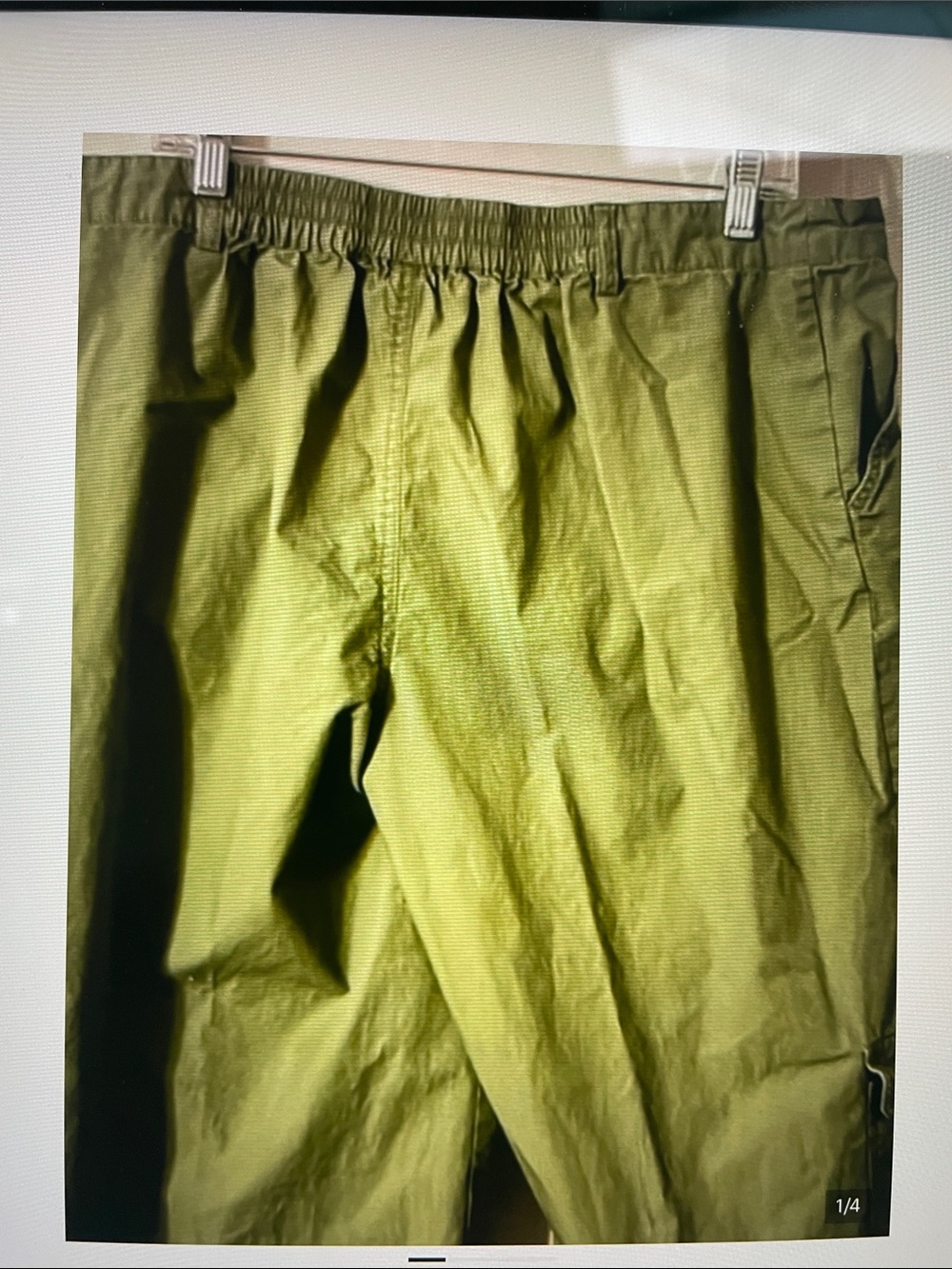 Womens Olive Green Casual Elastic-Waist  Pants